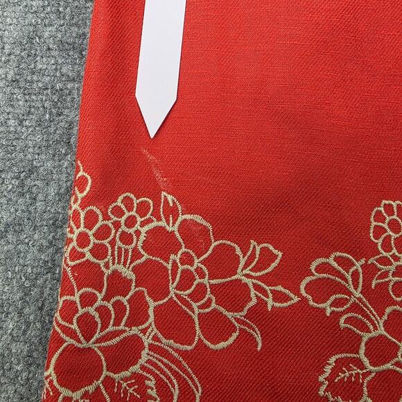 Izod Dress Womens 12 Red Sleeveless Floral Embroidered Linen Blend V Neck Summer - Picture 14 of 16